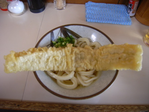 松家製麺所：かけうどん（ふといん）＋穴子天